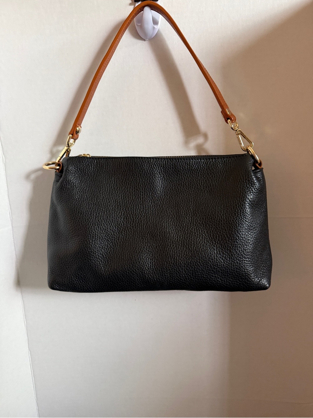 Valentina Black Shoulder Bag with Tan Strap